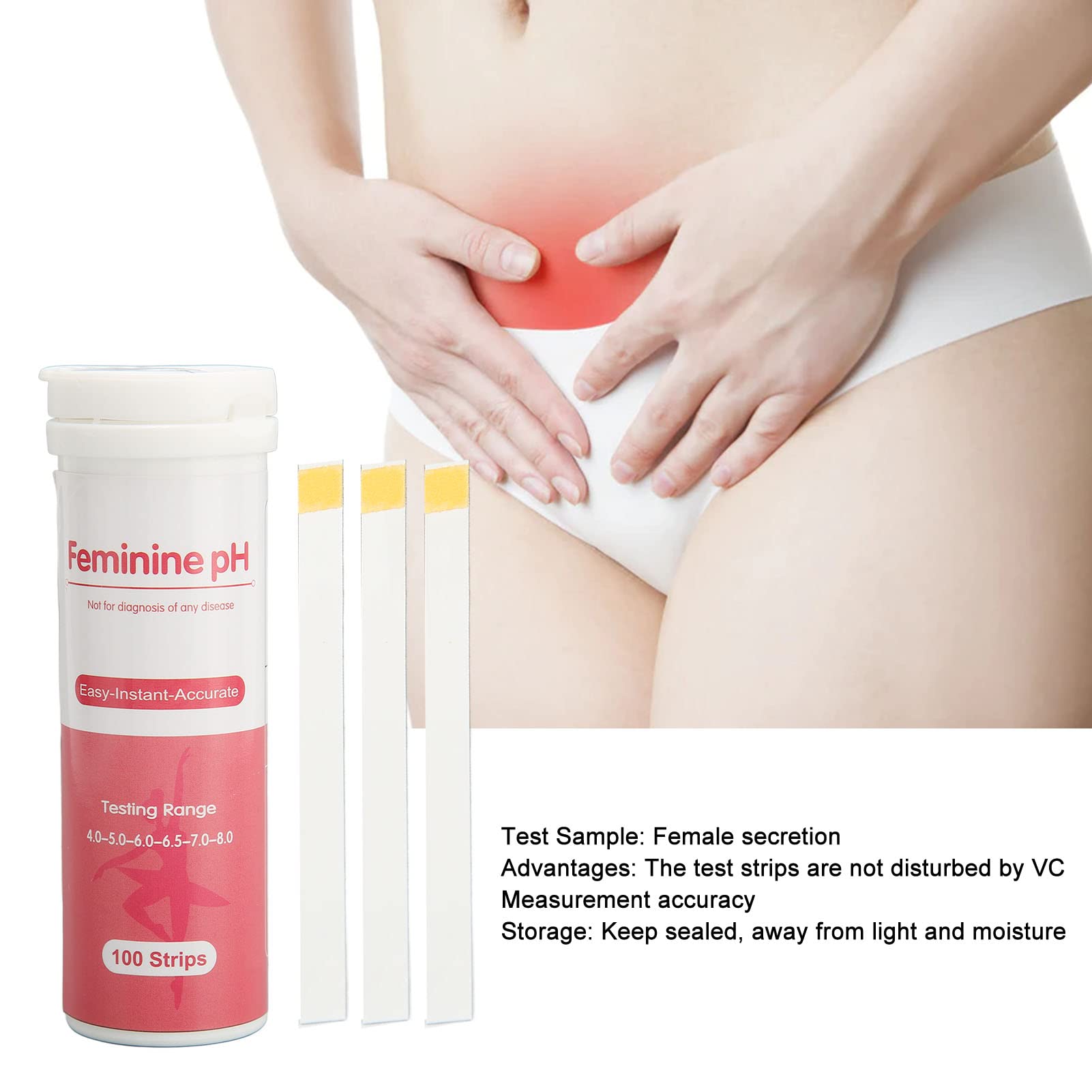 100Pcs Vaginal Ph Test Strips, Disposable Ph Balance Test Strips for Women